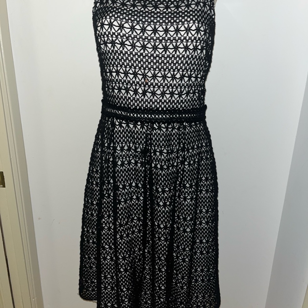 David Meister Black Fit and Flare Halter Dress